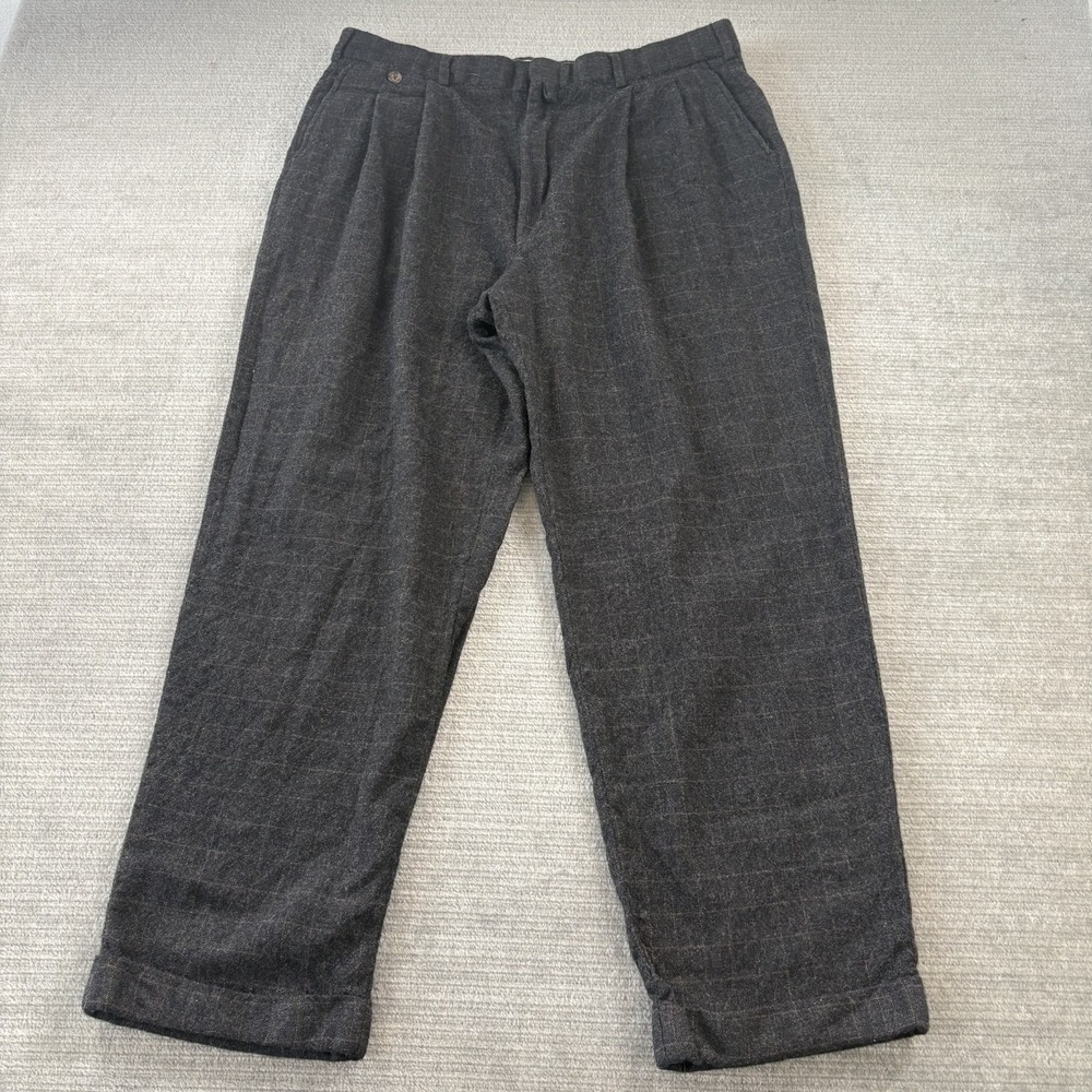 VTG 90s Tommy Hilfiger Pants Mens 34x28 Gray Pleated Wool Preppy Cuff Academia